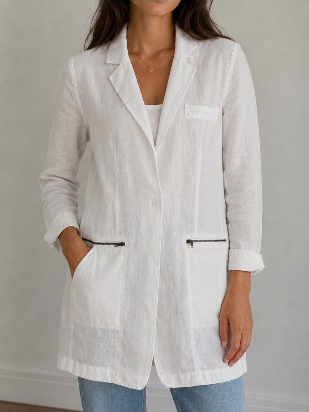 Michael Stars Linen Blazer Womens Small White Deconstructed Lightweight Pockets